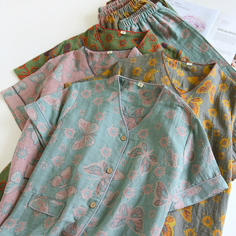 Butterfly Cotton Cropped Pants Loungewear Set - image 1