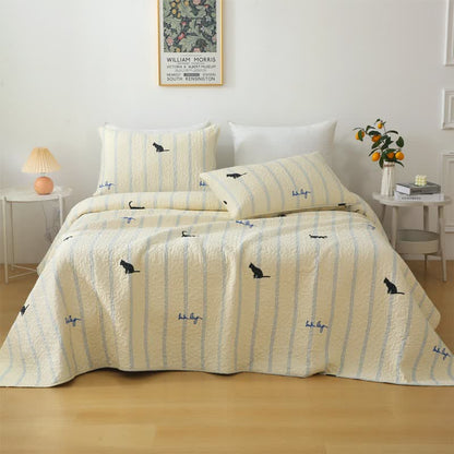 Pure Cotton Black Cat Soft Reversible Quilt - Quilt with 2pcs Pillowcases - King - image 0