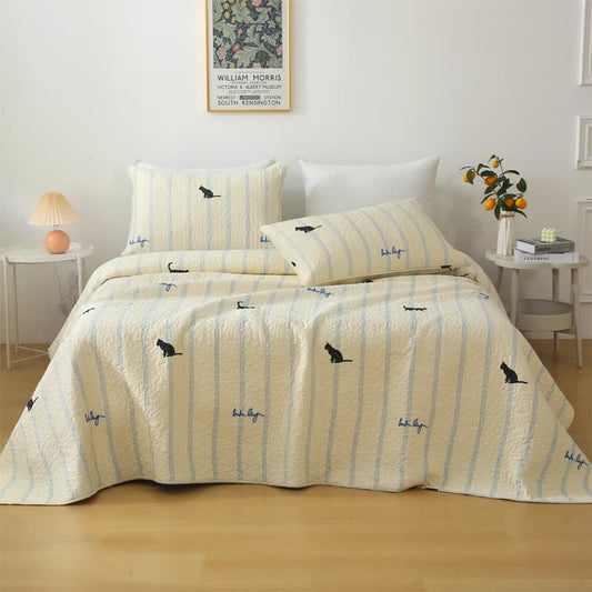 Pure Cotton Black Cat Soft Reversible Quilt - Quilt with 2pcs Pillowcases - King - image 0