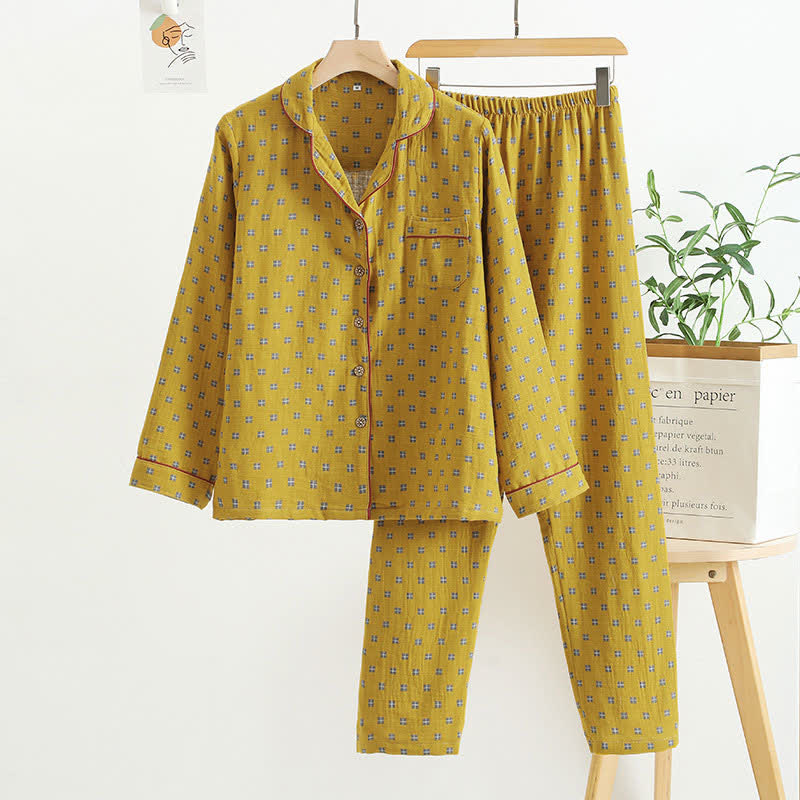 Checkered Jacquard Cotton Loungewear Set - Yellow - XL - image 7