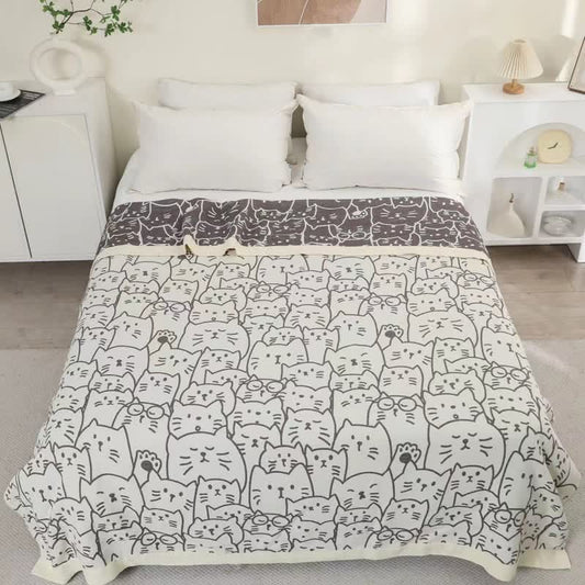 Cute Cat Four Layers Cotton Gauze Quilt - Beige - Queen - image 0