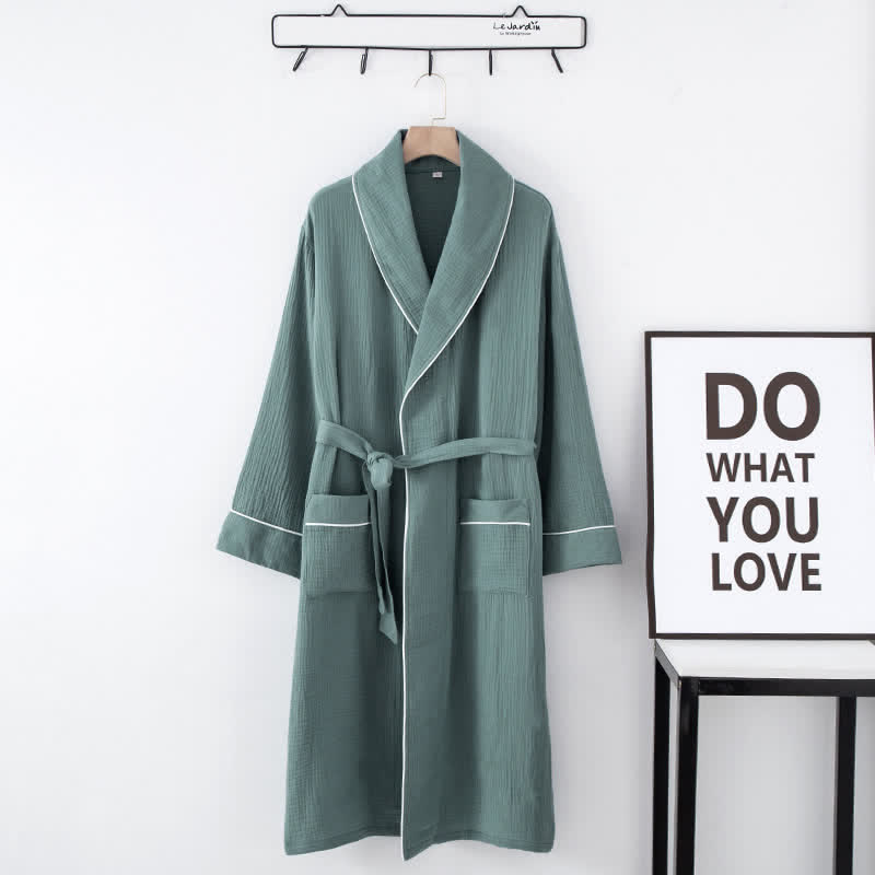 Solid Color Lapel Home Sleep Bathrobe - Green - XXL - image 10