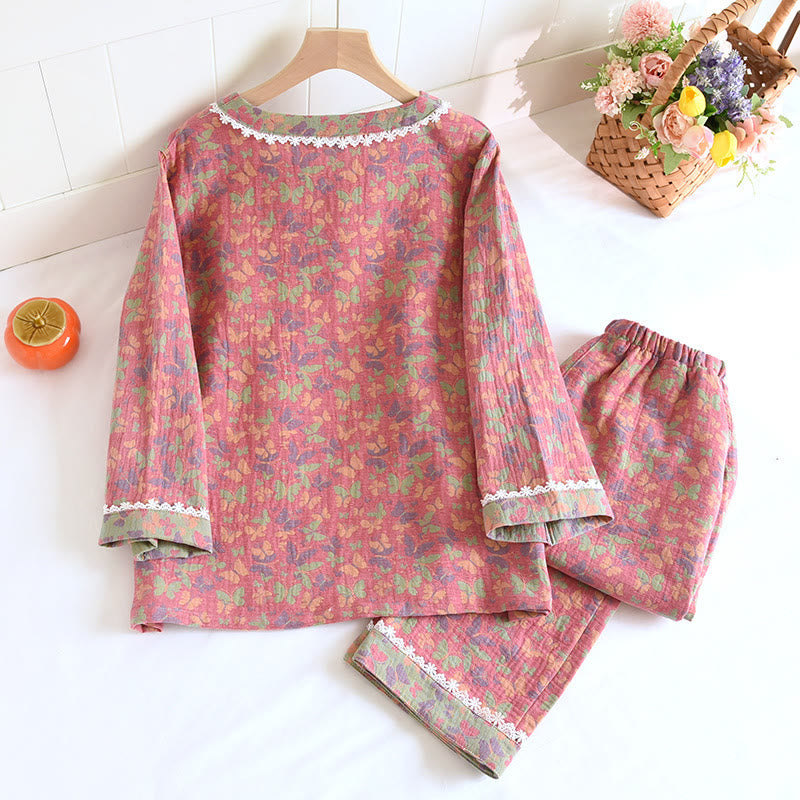 Cotton Gauze Jacquard Butterfly Pajama Set - image 4