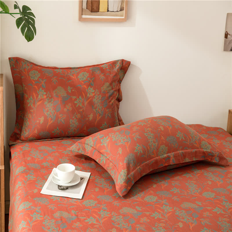 Vintage Floral Cotton Gauze Soft Fitted Sheet - 2pcs Pillowcases - 19" x 29" - image 5