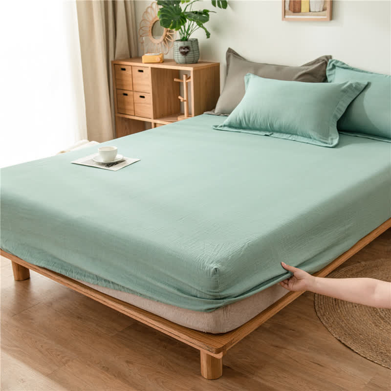 Solid Color Cotton Gauze Fitted Sheet - image 3