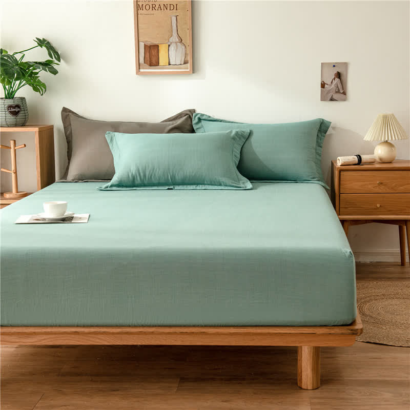 Solid Color Cotton Gauze Fitted Sheet - image 1