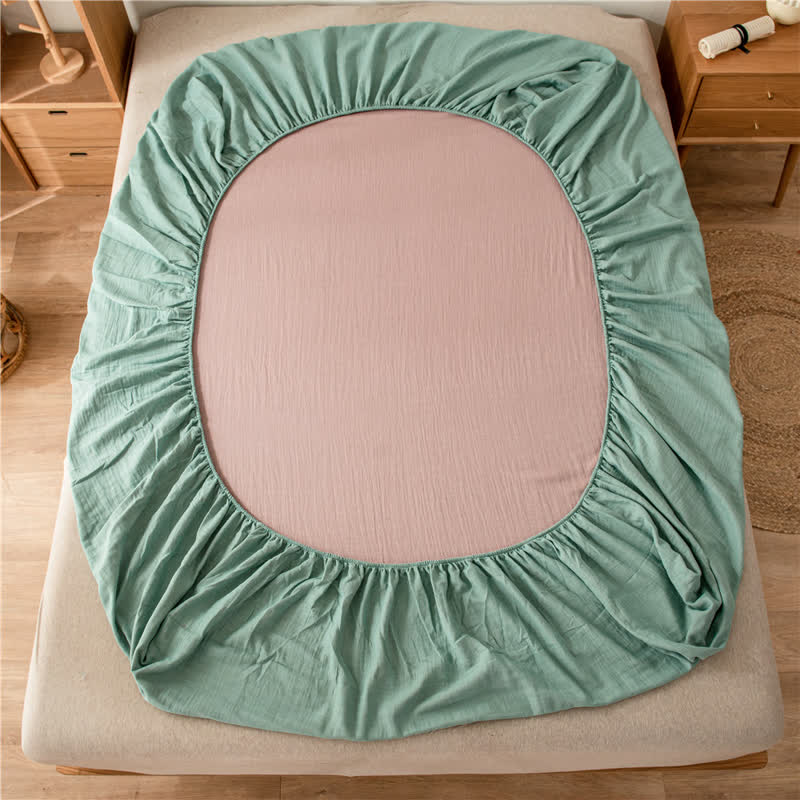 Solid Color Cotton Gauze Fitted Sheet - image 4