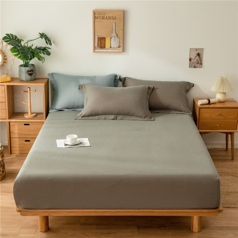 Solid Color Cotton Gauze Fitted Sheet - Gray Brown - Sheet with 2pcs Pillowcases - King - image 10