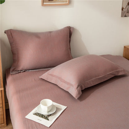 Solid Color Cotton Gauze Fitted Sheet - Gray Purple - 2pcs Pillowcases - 19" x 29" - image 25