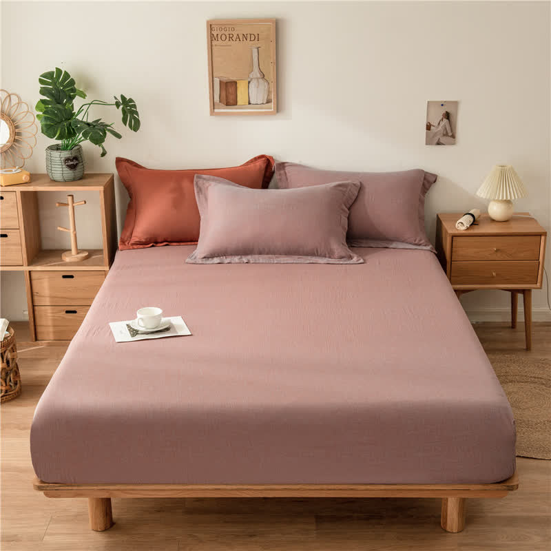 Solid Color Cotton Gauze Fitted Sheet - Gray Purple - Sheet with 2pcs Pillowcases - King - image 21