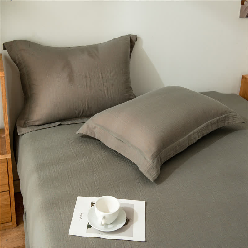 Solid Color Cotton Gauze Fitted Sheet - Gray Brown - 2pcs Pillowcases - 19" x 29" - image 14