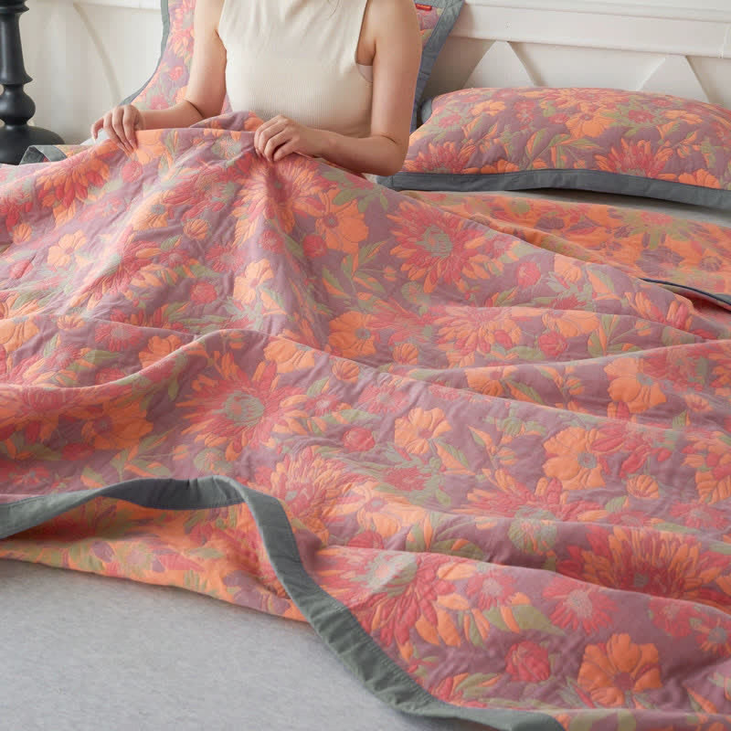 Three Layer Cotton Gauze Floral Quilt - image 6