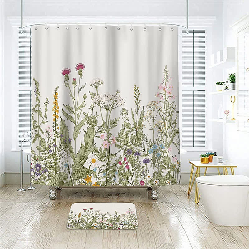 Pastoral Style Plants Waterproof Shower Curtain - Beige & Green - 71"W x 71"L - image 0