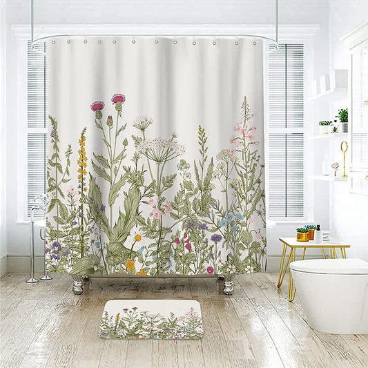 Pastoral Style Plants Waterproof Shower Curtain - Beige & Green - 71"W x 71"L - image 0