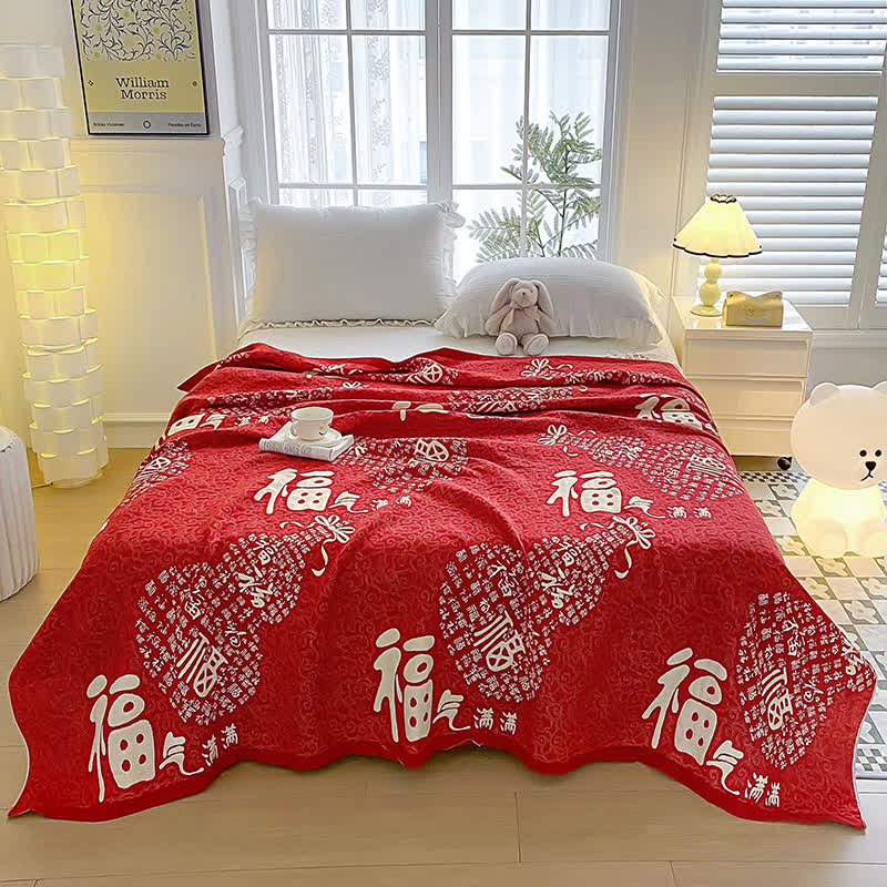 Cotton Gauze Oriental Fu Towel Quilt - image 1