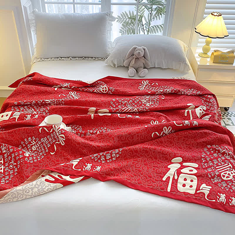 Cotton Gauze Oriental Fu Towel Quilt - image 4