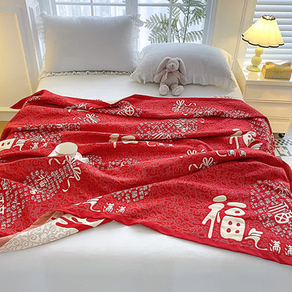 Cotton Gauze Oriental Fu Towel Quilt - image 4