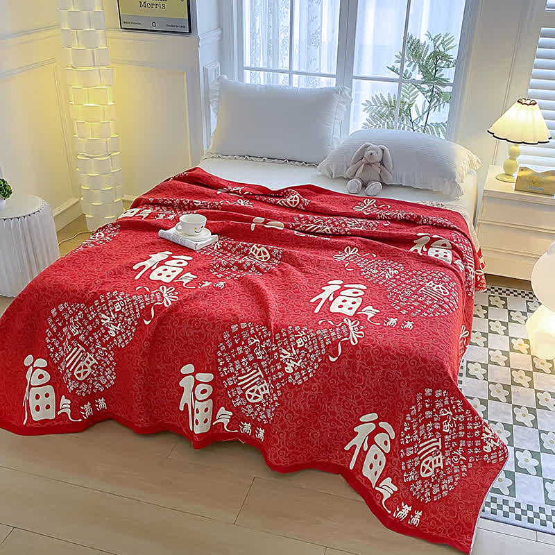 Cotton Gauze Oriental Fu Towel Quilt - Queen - image 0