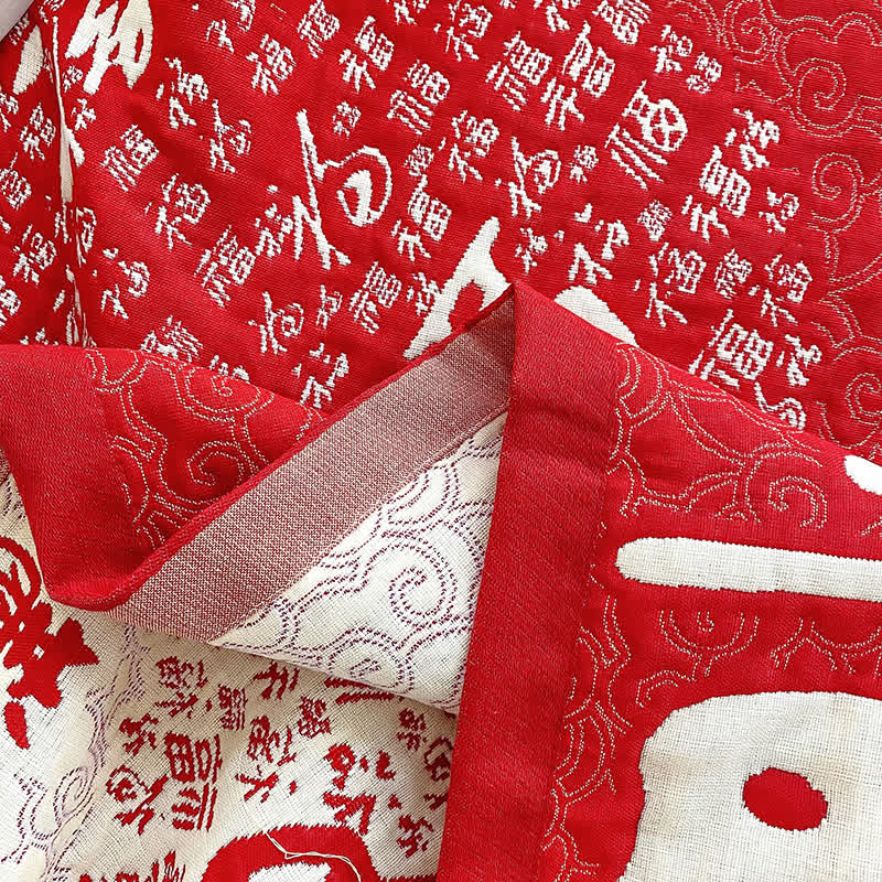 Cotton Gauze Oriental Fu Towel Quilt - image 6