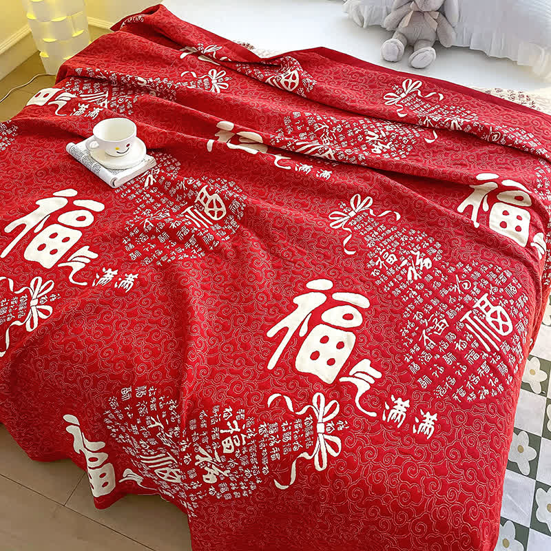 Cotton Gauze Oriental Fu Towel Quilt - image 2