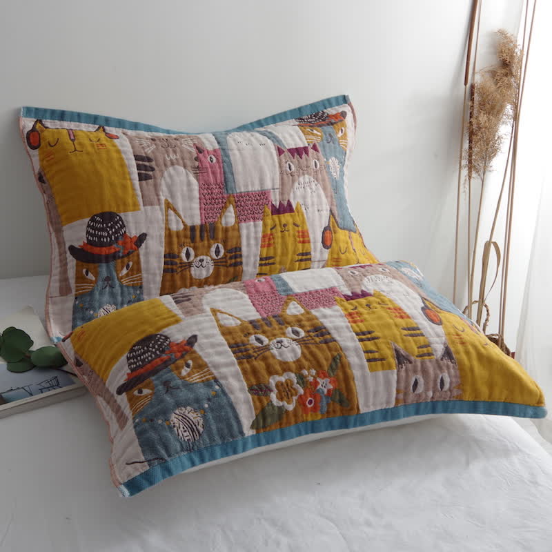 Ownkoti Cute Cat Cotton Soft Pillow Towel (2PCS) - As Picture - 52cm x 76cm - image 0