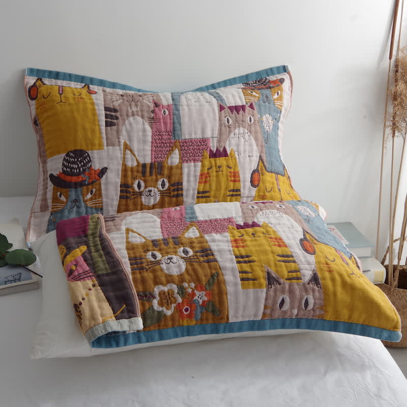 Ownkoti Cute Cat Cotton Soft Pillow Towel (2PCS) - image 1