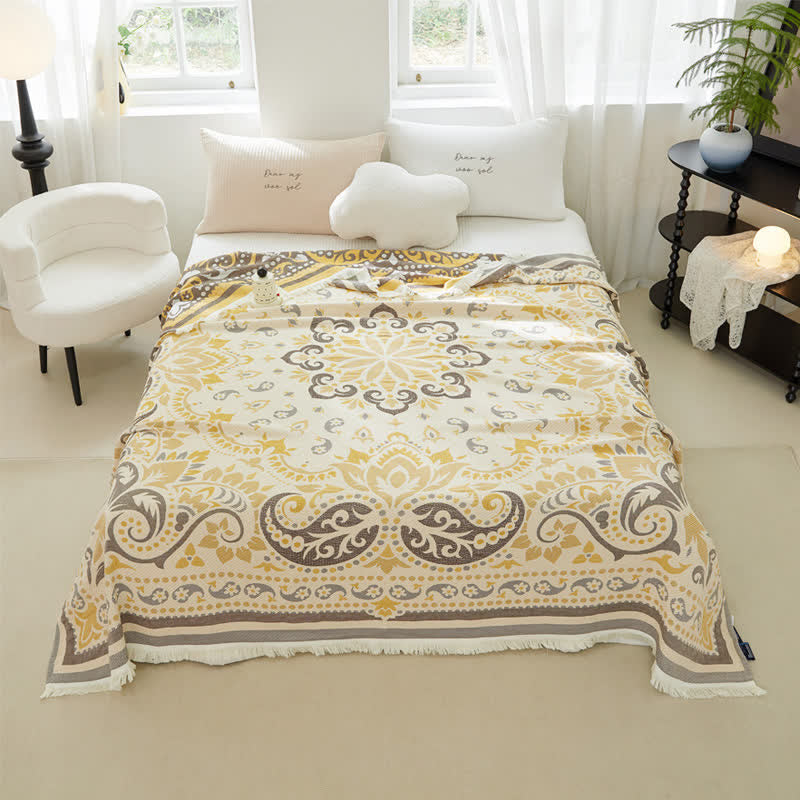 Lightweight Tassel Cotton Gauze Quilt - Yellow & Brown - Queen - image 0