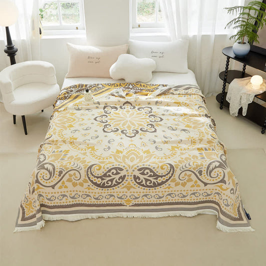 Lightweight Tassel Cotton Gauze Quilt - Yellow & Brown - Queen - image 0