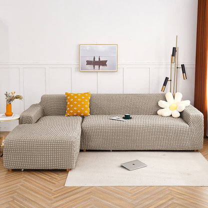 Ownkoti Pure Color Seersucker Stretchable Sofa Cover - Brown - 4-Seater 92" - 118" (235cm - 300 cm) - image 5