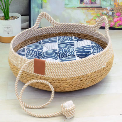 Handmade Woven Rattan Cat Bed - image 1