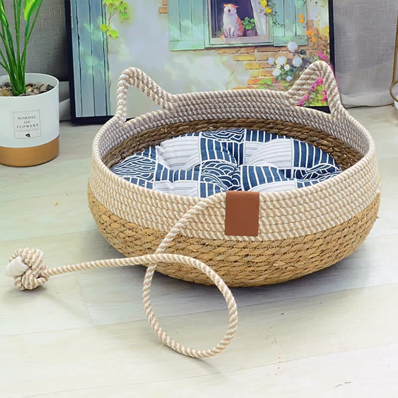 Handmade Woven Rattan Cat Bed - image 2