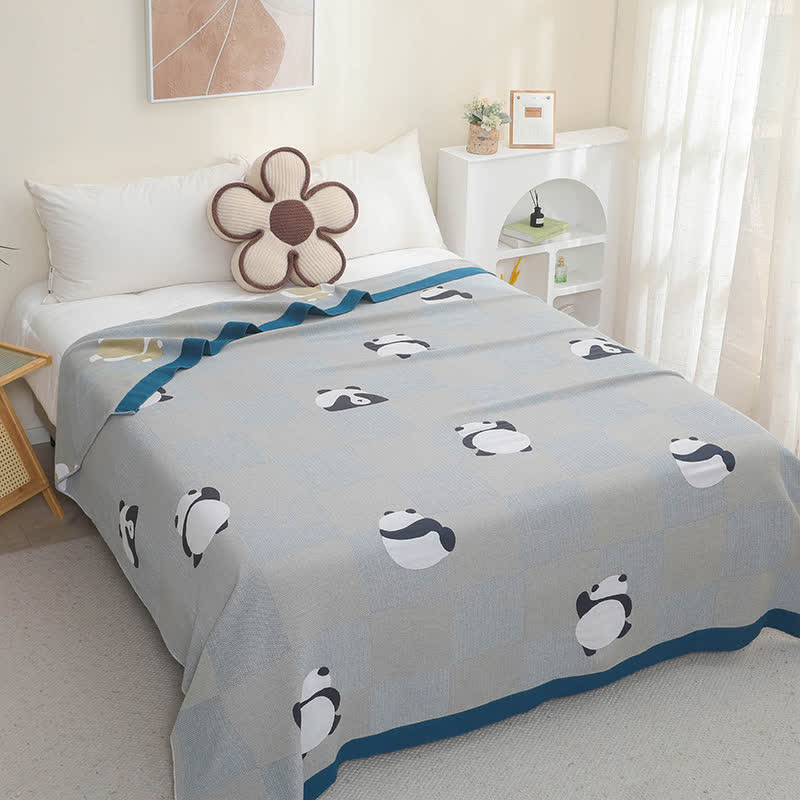 Cotton Gauze Panda Summer Soft Quilt - Gray - Queen - image 2