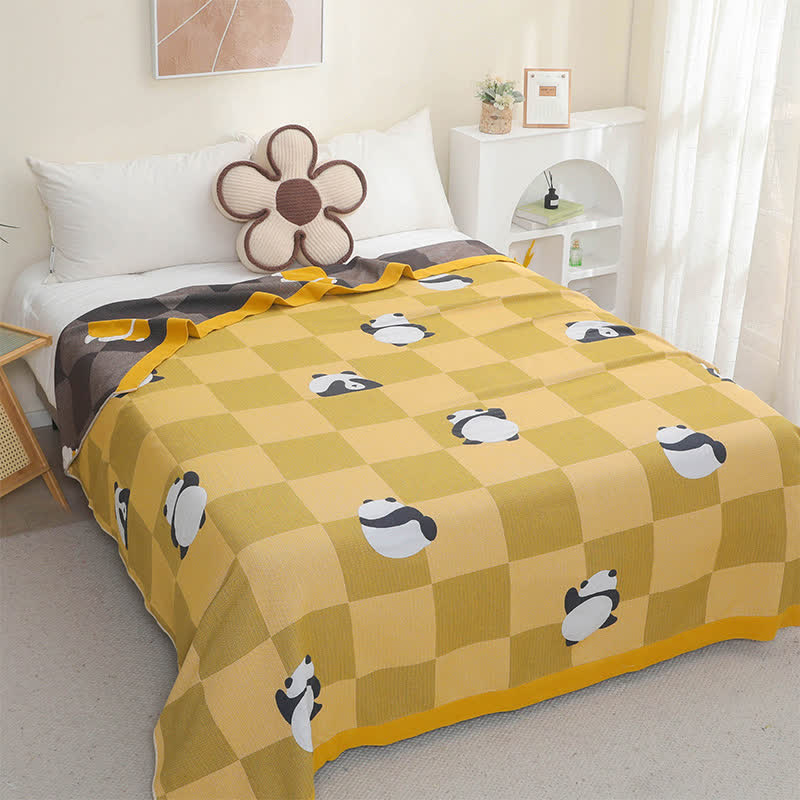 Cotton Gauze Panda Summer Soft Quilt - Yellow - Queen - image 0