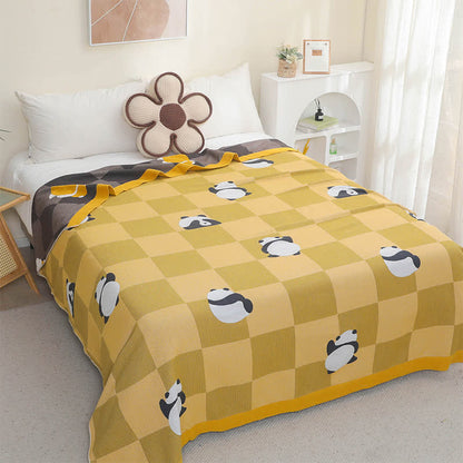 Cotton Gauze Panda Summer Soft Quilt - Yellow - Queen - image 0