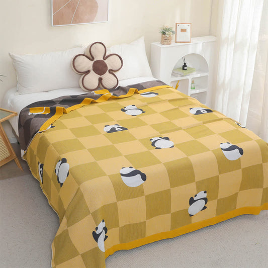 Cotton Gauze Panda Summer Soft Quilt - Yellow - Queen - image 0