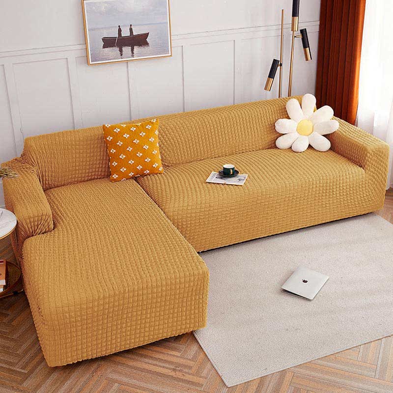 Ownkoti Pure Color Seersucker Stretchable Sofa Cover - Yellow - 4-Seater 92" - 118" (235cm - 300 cm) - image 9