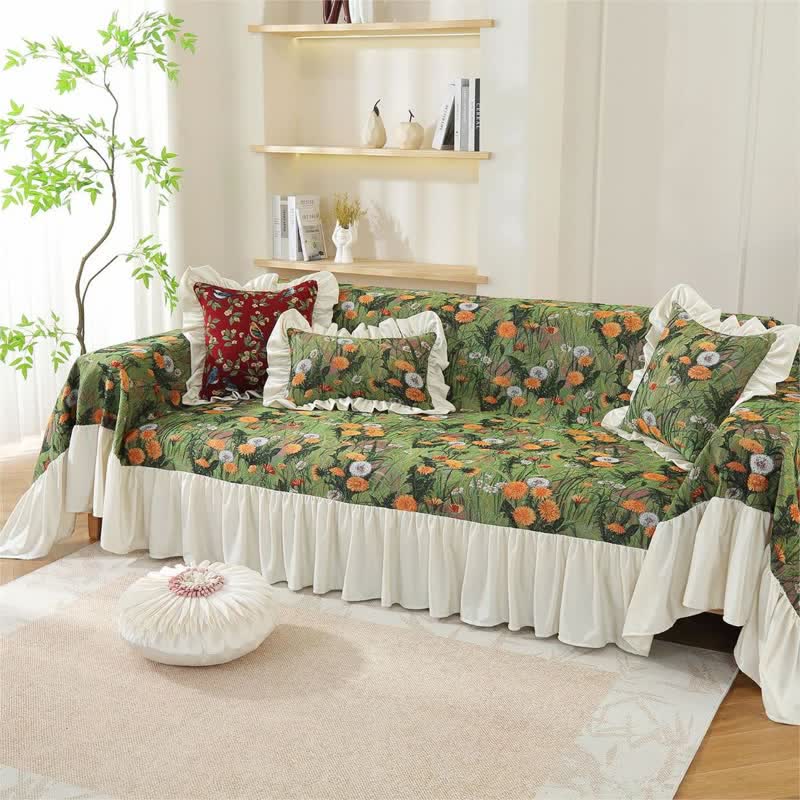 Rural Dandelion Ruffled Sofa Cover - 1pc Pillowcase: 18" x 18" - image 3