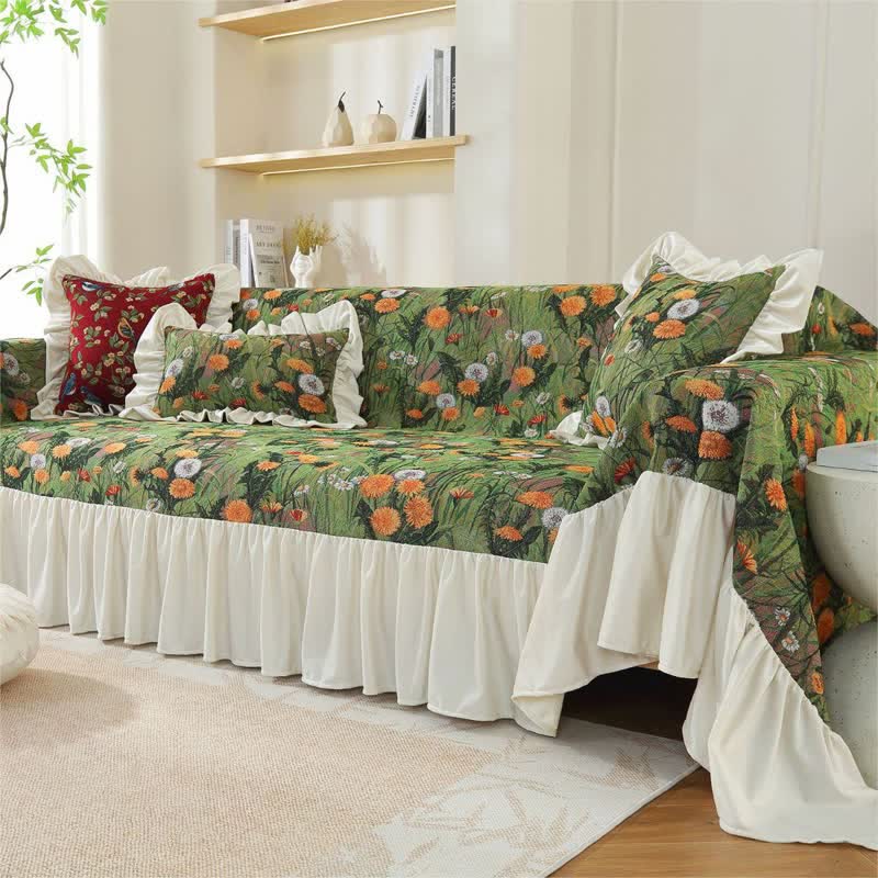Rural Dandelion Ruffled Sofa Cover - image 4