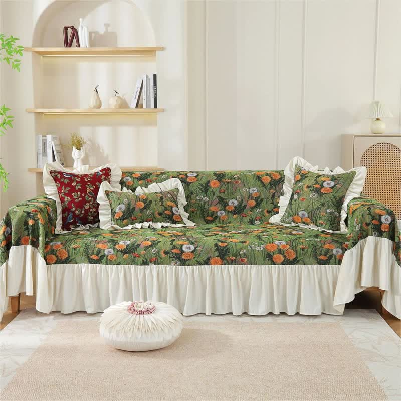 Rural Dandelion Ruffled Sofa Cover - 71" x 165" - image 1