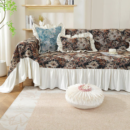 Art Print Daisy Ruffled Sofa Cover - Brown - 1pc Pillowcase: 18" x 18" - image 4