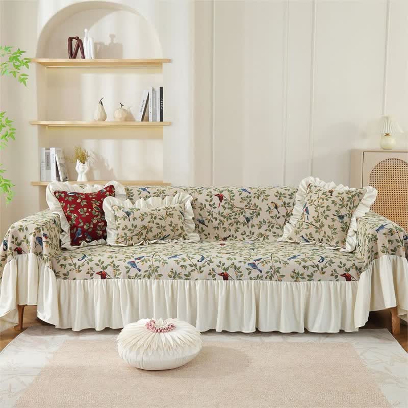 Rural Style Bird & Floral Soft Sofa Cover - image 11