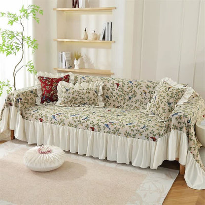 Rural Style Bird & Floral Soft Sofa Cover - image 12