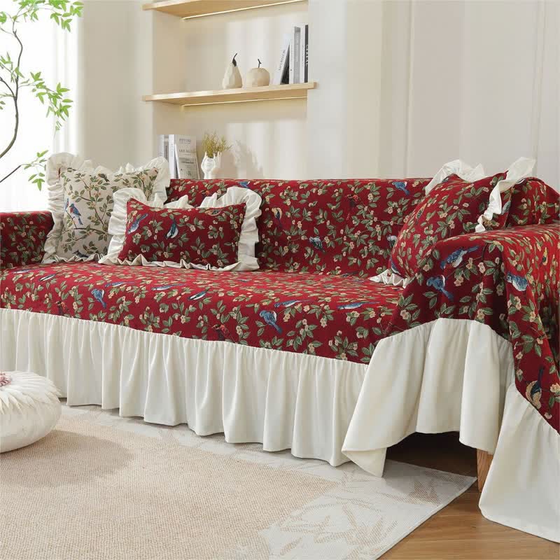 Rural Style Bird & Floral Soft Sofa Cover - image 3