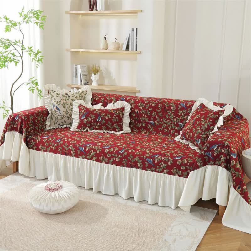 Rural Style Bird & Floral Soft Sofa Cover - image 2
