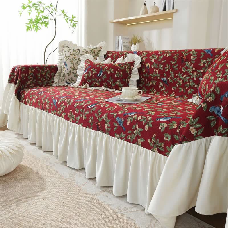 Rural Style Bird & Floral Soft Sofa Cover - image 5