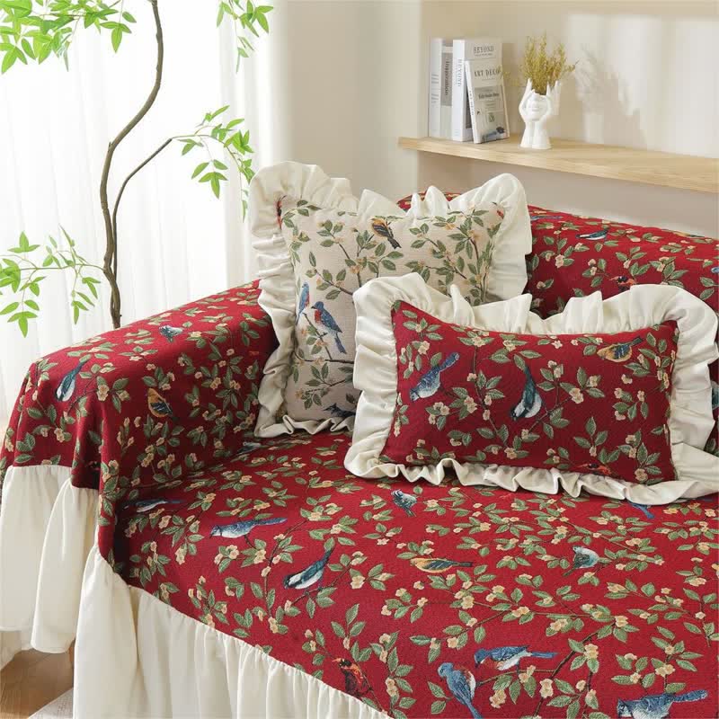 Rural Style Bird & Floral Soft Sofa Cover - image 8