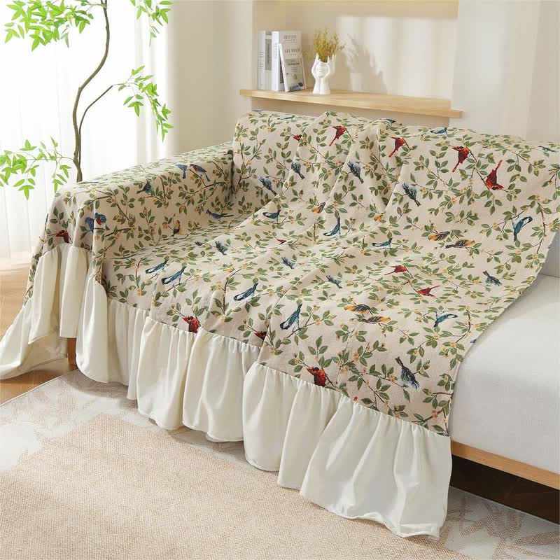 Rural Style Bird & Floral Soft Sofa Cover - image 15