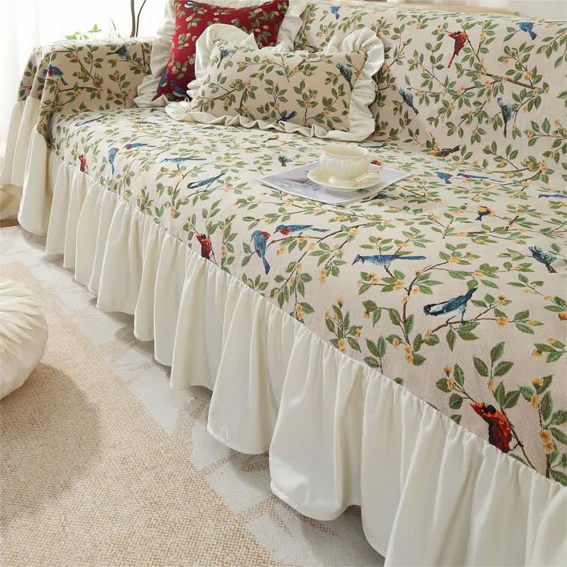 Rural Style Bird & Floral Soft Sofa Cover - image 14
