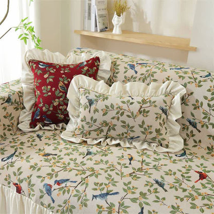 Rural Style Bird & Floral Soft Sofa Cover - image 17