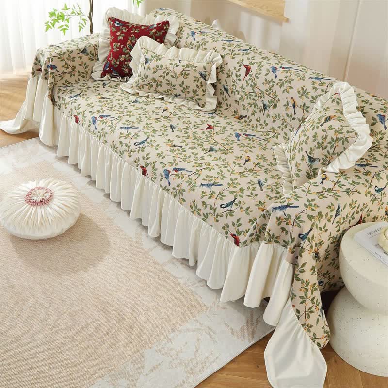 Rural Style Bird & Floral Soft Sofa Cover - image 13